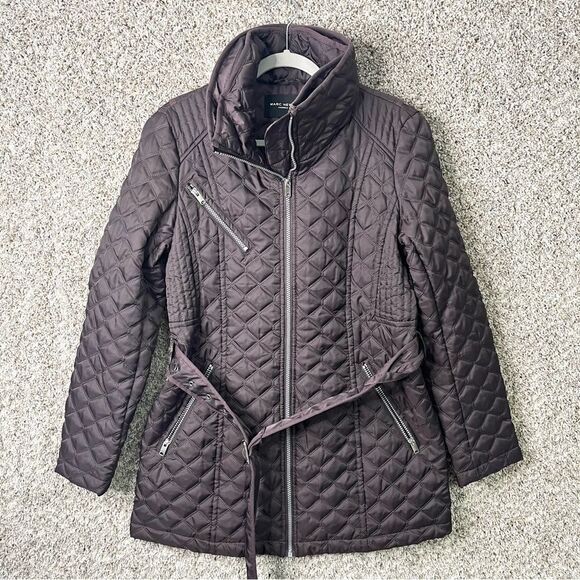 Marc New York Coat Women’s Medium Dark Purple Quilted Zip Up Belted - Picture 1 of 8